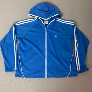 Vintage 2004 Adidas Women's 3 Stripe Full Zip Hoodie Track Jacket Blue Size 14
